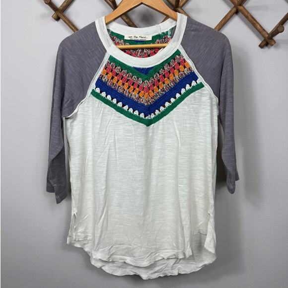 Free People Spring Bound Crochet Detail Top Blue Combo Women's Size S - Picture 3 of 9